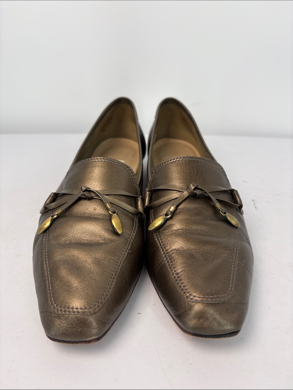 🍎 Enzo Angiolini Metallic Bronze Leather Loafers - Picture 2 of 8